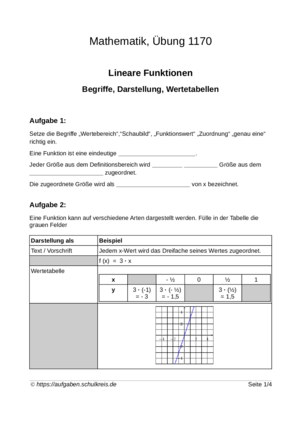 Übung Lineare Funktionen 