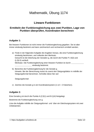 Übung Lineare Funktionen 